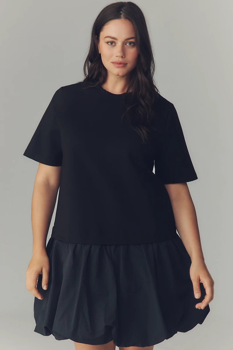 English Factory Short-Sleeve Twofer Bubble Mini Dress
