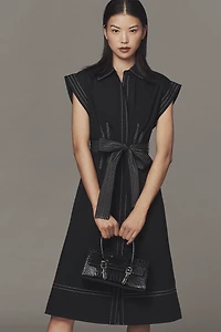 English Factory Short-Sleeve Belted Midi Dress