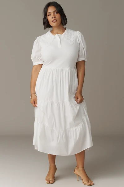 English Factory Puff-Sleeve Piped Midi Dress
