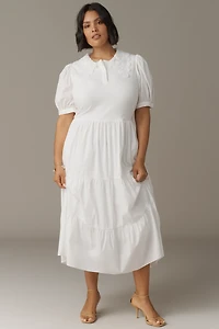English Factory Puff-Sleeve Piped Midi Dress