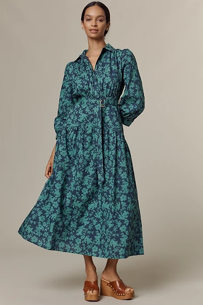 English Factory Long-Sleeve Belted Midi Shirt Dress