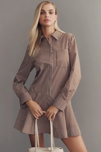 English Factory Long-Sleeve Drop-Waist Mini Shirt Dress