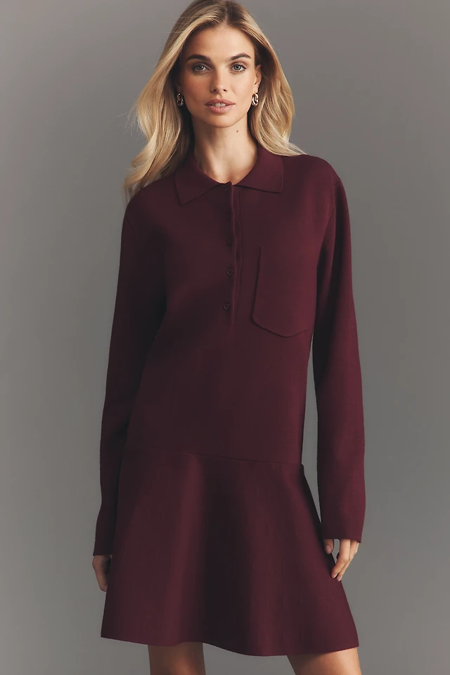 english factory long sleeve collared twofer mini dress English Factory Collared Twofer Sweater Mini Dress In Black - 38% Off