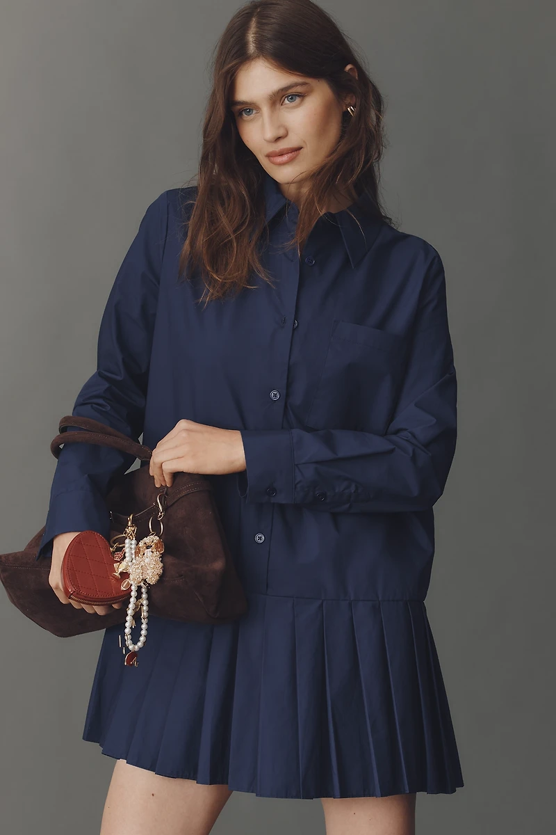 English Factory Long-Sleeve Pleated Mini Shirt Dress