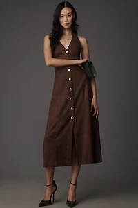 Endless Rose Faux-Suede Halter V-Neck Midi Dress