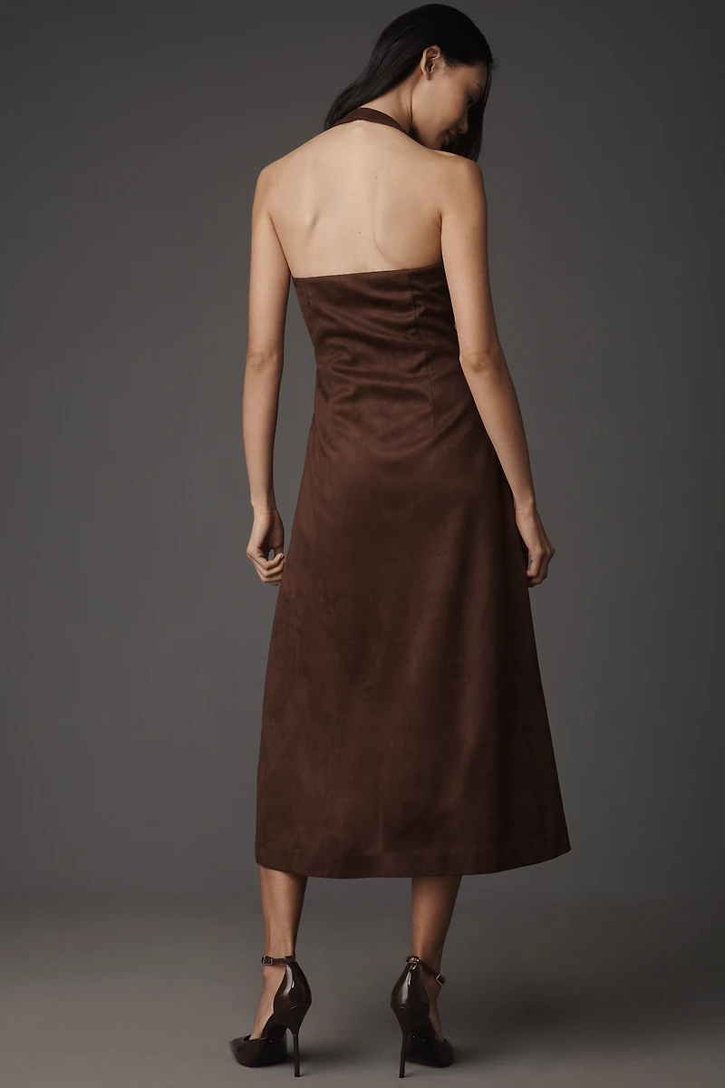 Endless Rose Faux-Suede Halter V-Neck Midi Dress