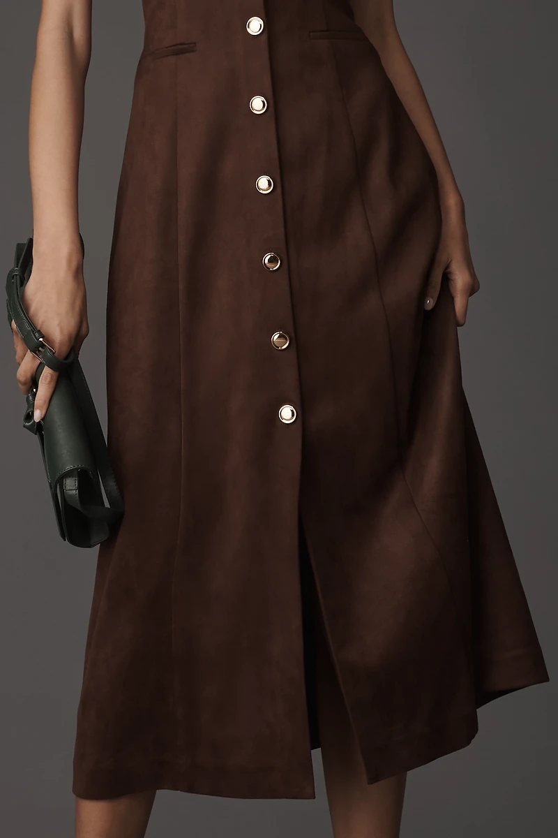 Endless Rose Faux-Suede Halter V-Neck Midi Dress