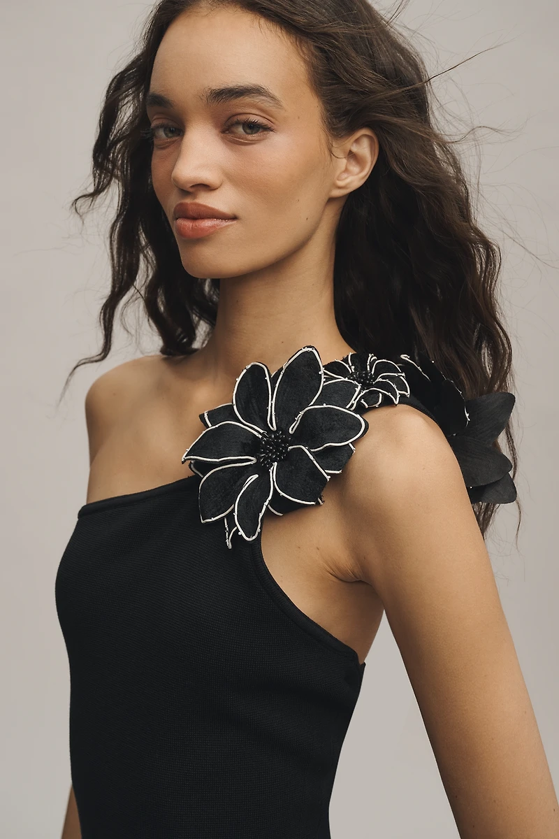 Endless Rose Petite One-Shoulder Flower Maxi Dress