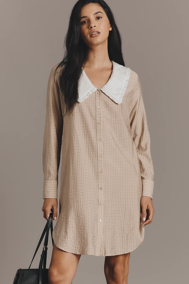 English Factory Long-Sleeve Collared Mini Shirt Dress