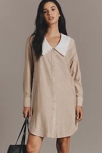 English Factory Long-Sleeve Collared Mini Shirt Dress