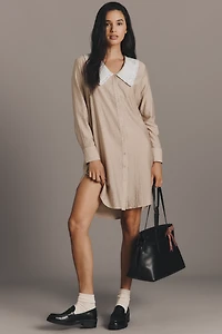 English Factory Long-Sleeve Collared Mini Shirt Dress
