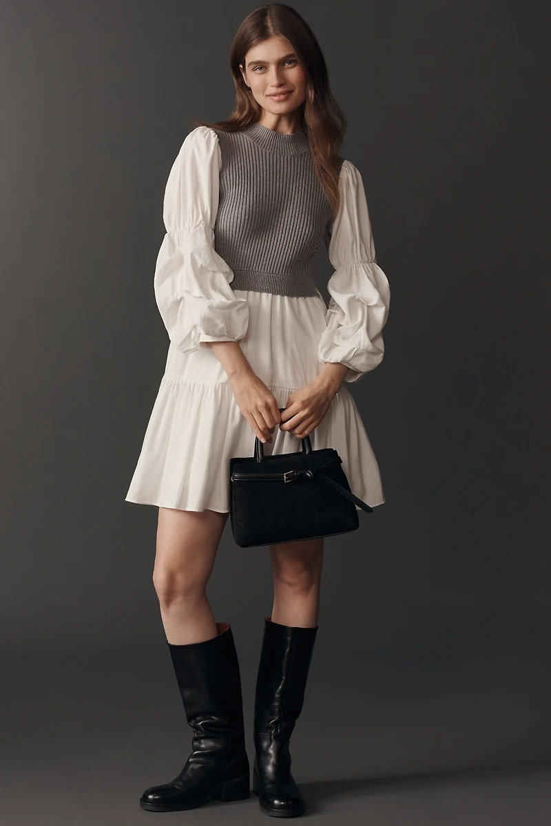 English Factory Long-Sleeve Sweater Twofer Mini Dress