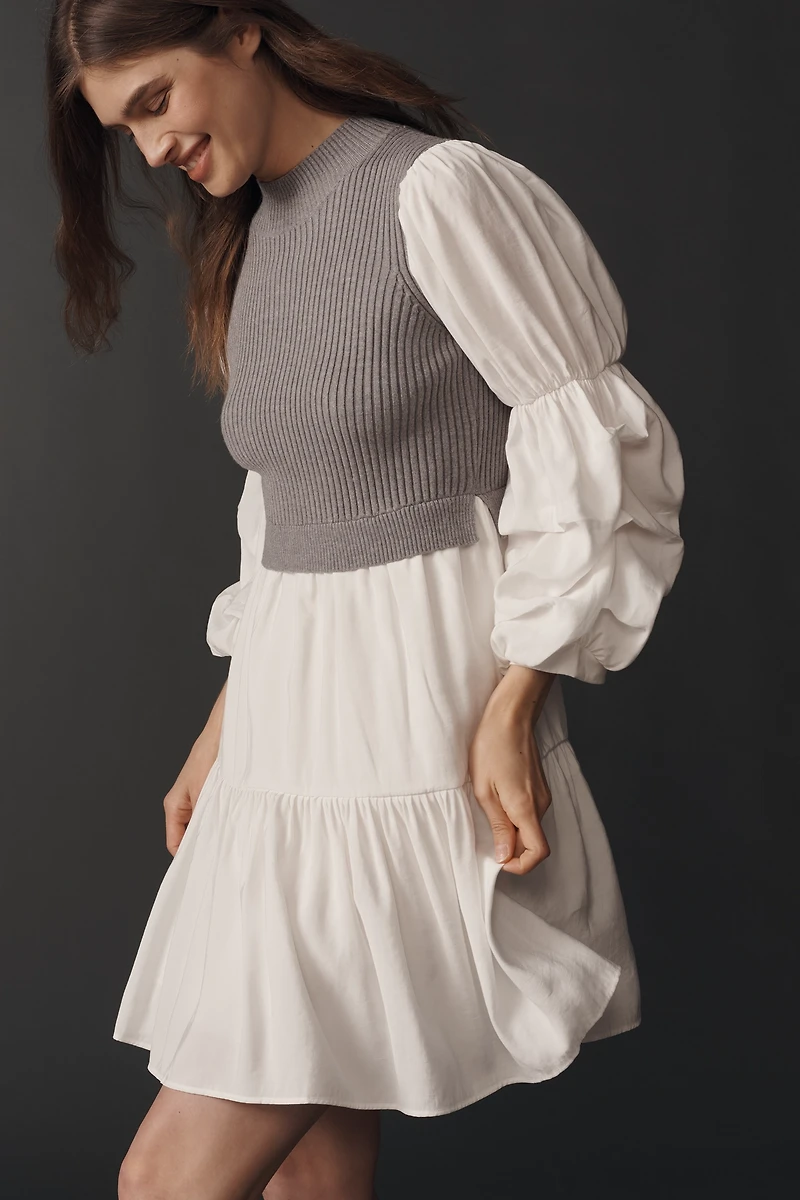 English Factory Long-Sleeve Sweater Twofer Mini Dress