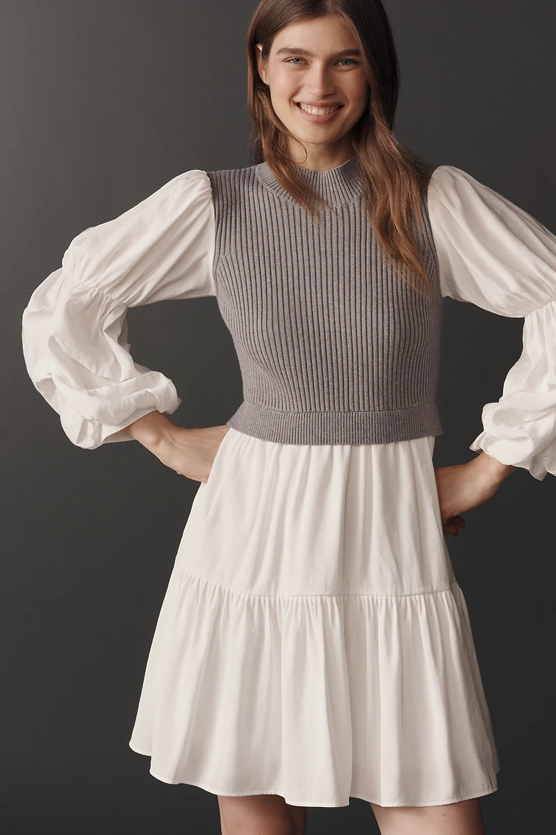 English Factory Long-Sleeve Sweater Twofer Mini Dress