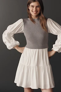 English Factory Long-Sleeve Sweater Twofer Mini Dress