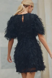 Endless Rose Short-Sleeve Faux-Feather Mini Dress