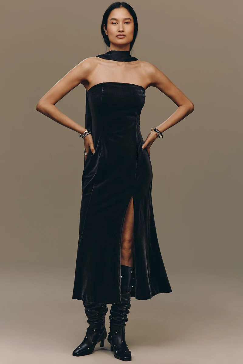 Endless Rose Strapless Scarf Velvet Slim Midi Dress