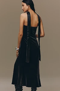 Endless Rose Strapless Scarf Velvet Slim Midi Dress