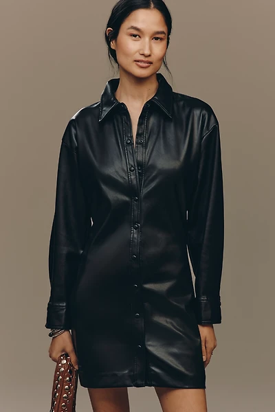 English Factory Long-Sleeve Faux Leather Mini Shirt Dress