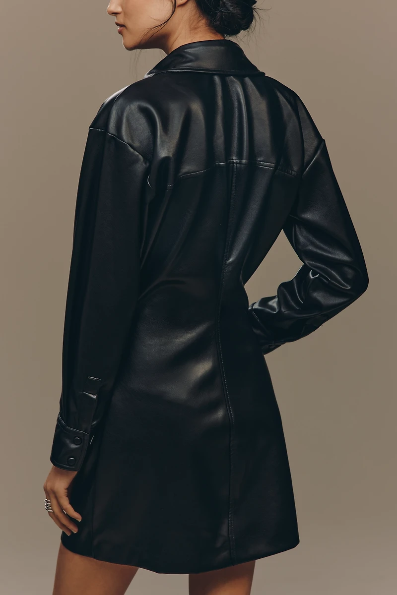 English Factory Long-Sleeve Faux Leather Mini Shirt Dress