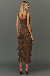 Endless Rose Square-Neck Fringe Slim Maxi Dress