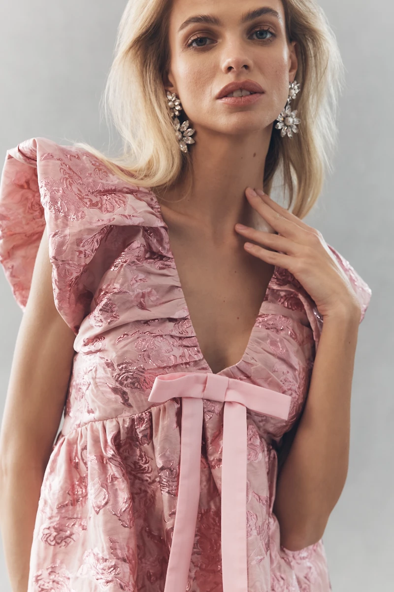 Endless Rose Babydoll Jacquard Bow Mini Dress