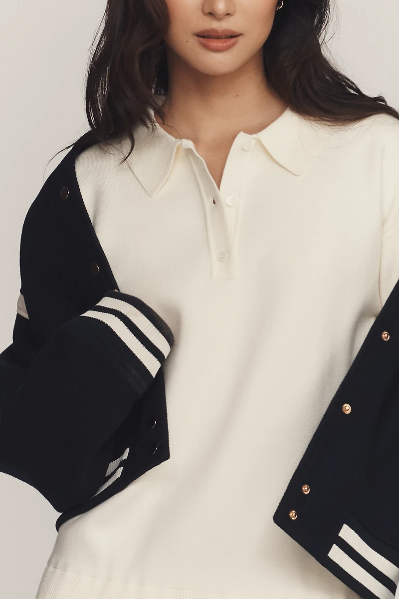 English Factory Collared Long-Sleeve Twofer Mini Dress