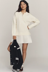 English Factory Collared Long-Sleeve Twofer Mini Dress