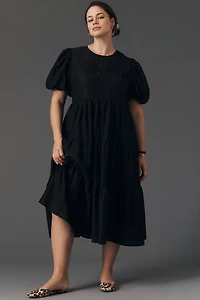 English Factory Short-Sleeve Sheer Midi Shirt Dress