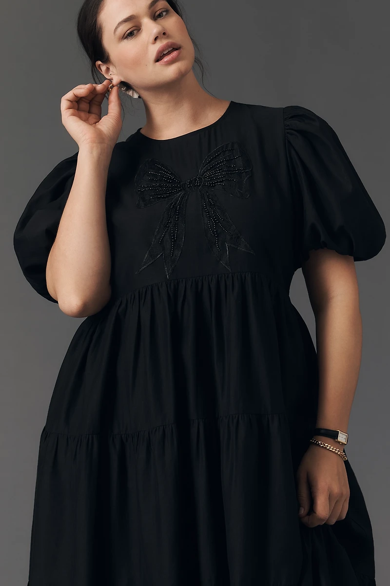 English Factory Short-Sleeve Sheer Midi Shirt Dress