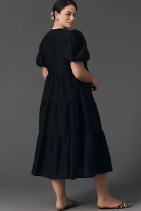 English Factory Short-Sleeve Sheer Midi Shirt Dress