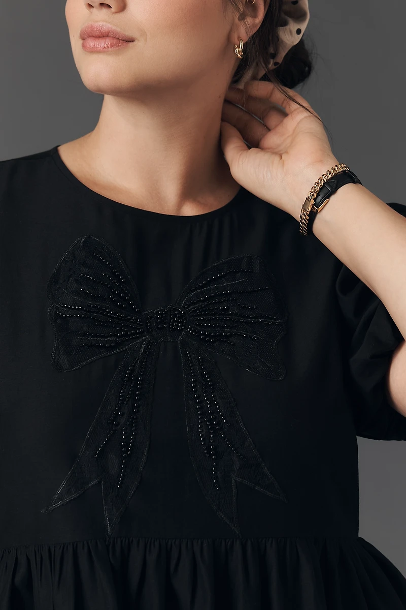 English Factory Short-Sleeve Sheer Midi Shirt Dress