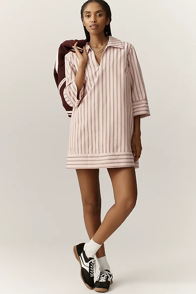 English Factory Striped Long-Sleeve Mini Shirt Dress