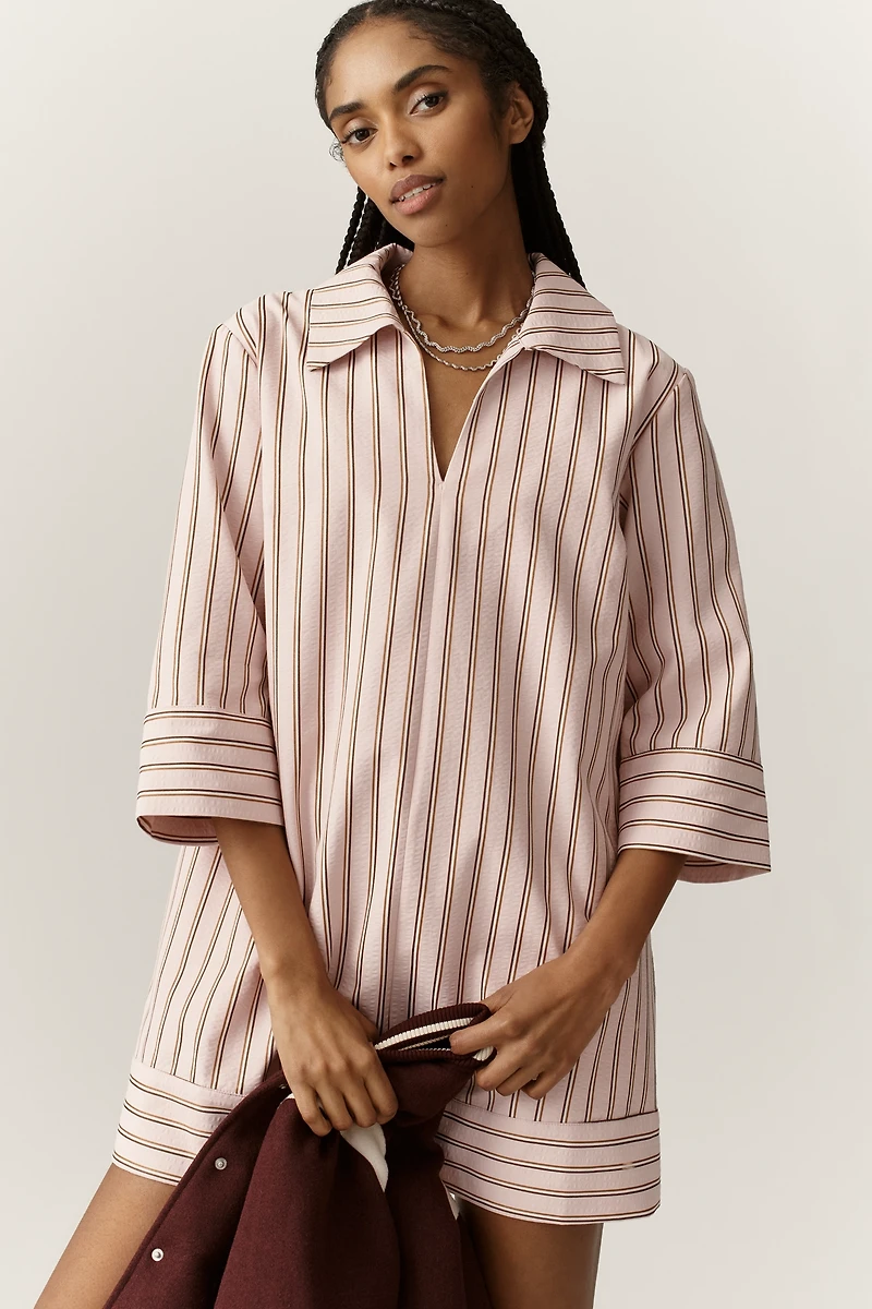English Factory Striped Long-Sleeve Mini Shirt Dress