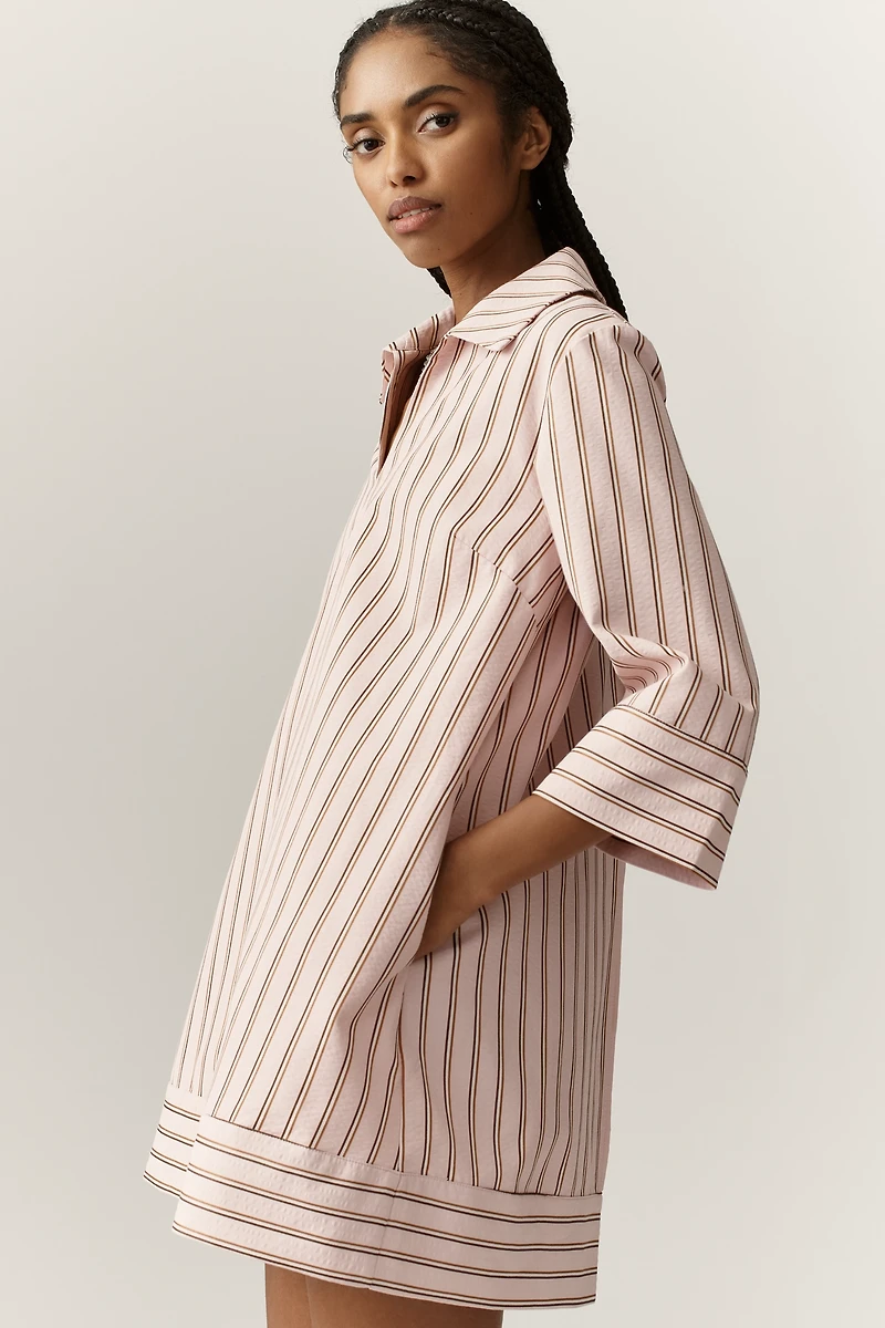 English Factory Striped Long-Sleeve Mini Shirt Dress