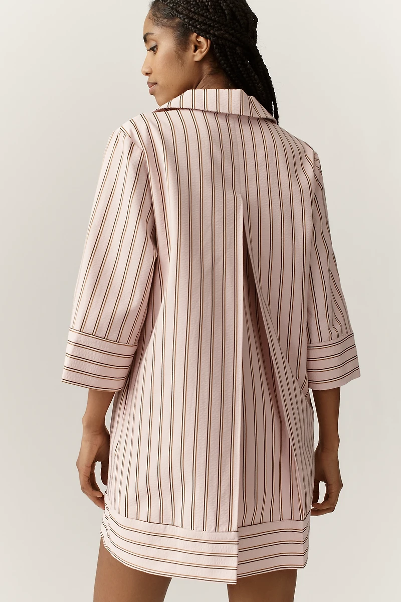 English Factory Striped Long-Sleeve Mini Shirt Dress
