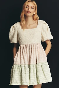 English Factory Puff-Sleeve Colorblock Mini Babydoll Dress