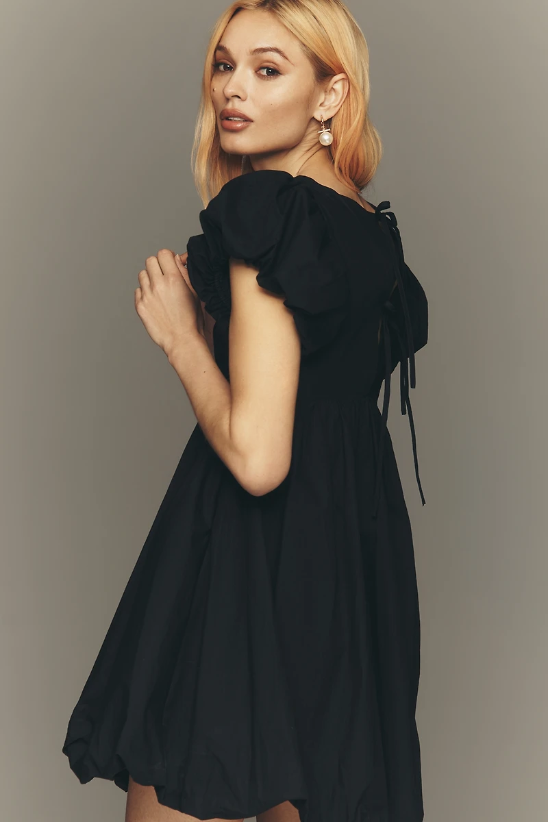 English Factory 100% Cotton Puff-Sleeve Bubble Mini Dress