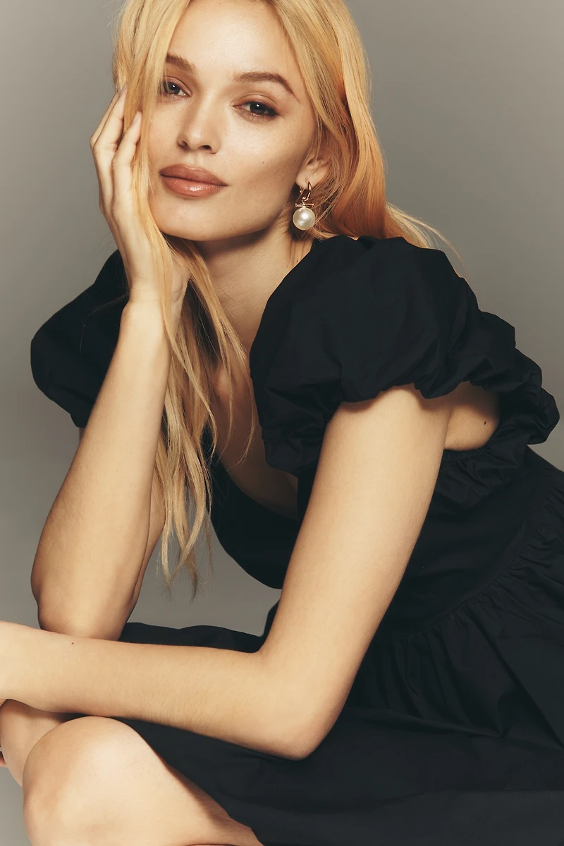 English Factory 100% Cotton Puff-Sleeve Bubble Mini Dress