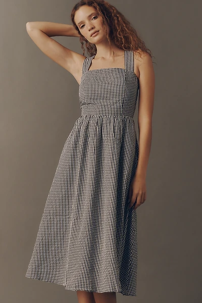 English Factory Sleeveless Square-Neck Gingham Midi Dress