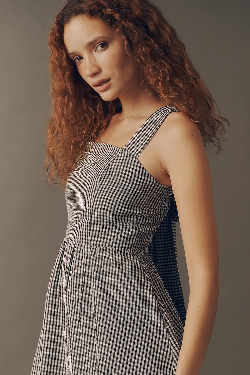 English Factory Sleeveless Square-Neck Gingham Midi Dress
