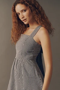 English Factory Sleeveless Square-Neck Gingham Midi Dress