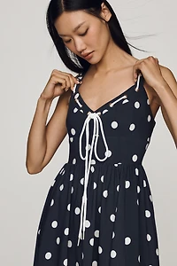 English Factory Cotton Linen Tie-Front Midi Dress