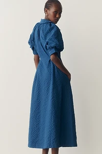 English Factory Puff-Sleeve Textured Midi Shirtdress