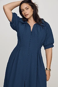 English Factory Puff-Sleeve Textured Midi Shirtdress