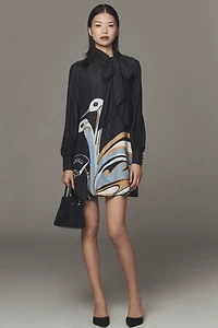 The Caroline Long-Sleeve Tie-Neck Mini Dress by Maeve