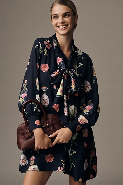 The Caroline Long-Sleeve Tie-Neck Mini Dress by Maeve