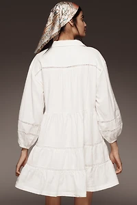 The Bettina Linen Blend Tiered Mini Shirt Dress by Maeve