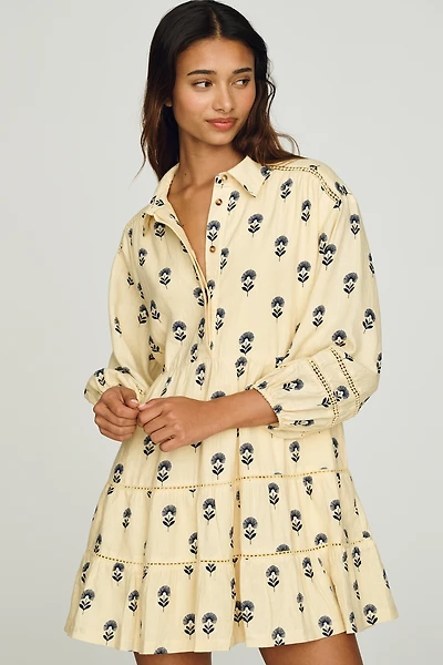 Maeve Bettina Linen Blend Tiered Mini Shirtdress