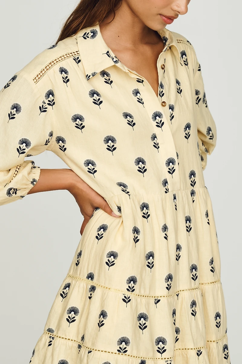 Maeve Bettina Linen Blend Tiered Mini Shirtdress